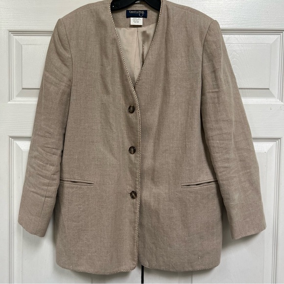 COPY - Linen Blazer Women’s Size Medium Tan Pockets - Picture 4 of 14